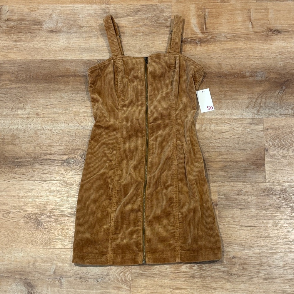 SO Corduroy Zip-Front Mini Dress in Brown